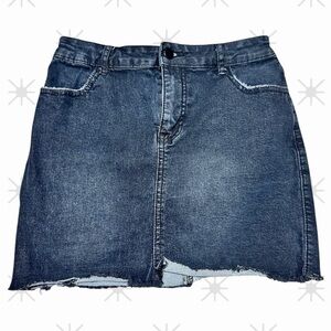 Forever 21 Black Denim Mini Skirt Raw Hem Distressed Grunge Y2K Streetwear